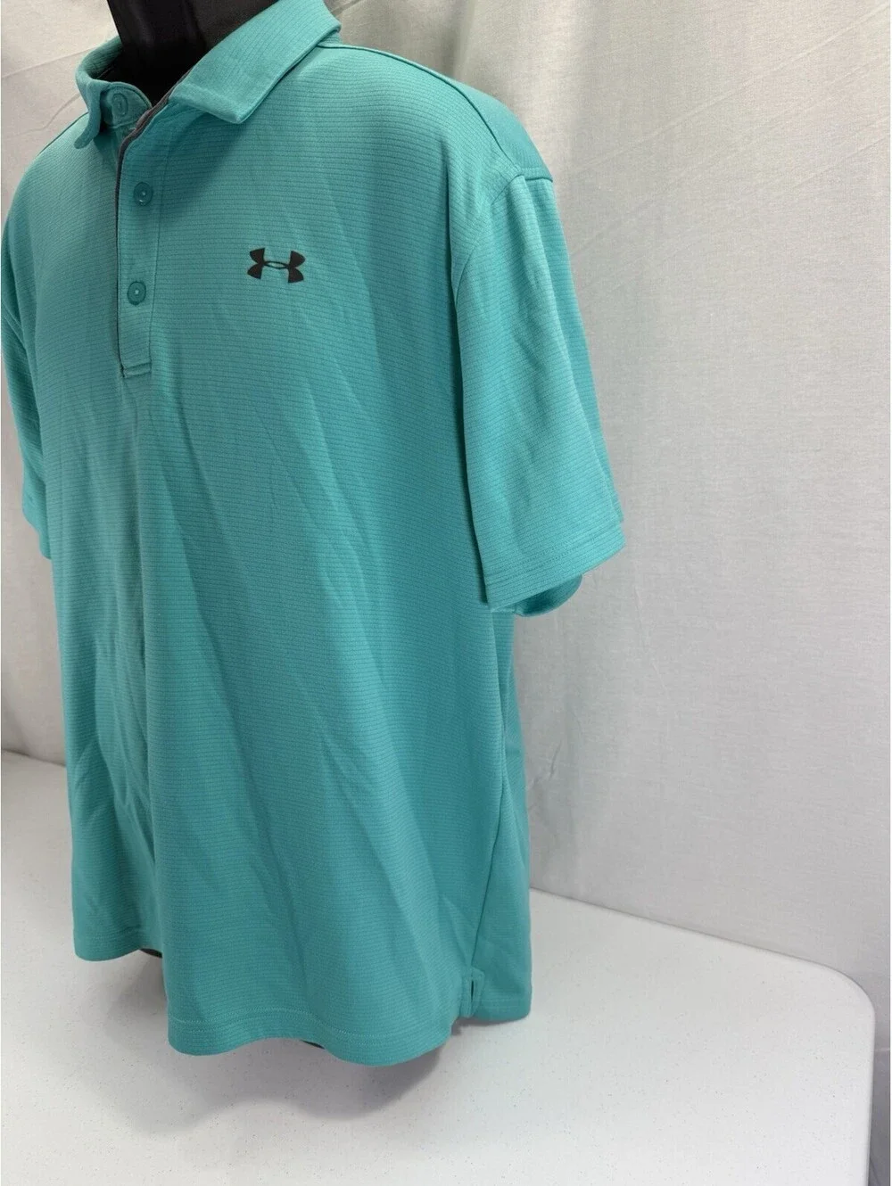 Under Armour Polo Shirt Mens XL Aqua Teal Solid Athletic Golf Heat Gear Loose